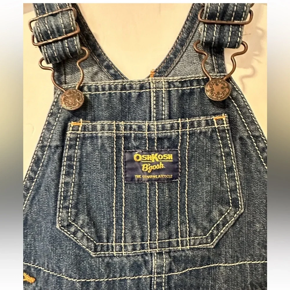 Vintage Oshkosh B'Gosh Baby Boy Size 12 Mth Blue Jean Carpenter Overalls Vestbak